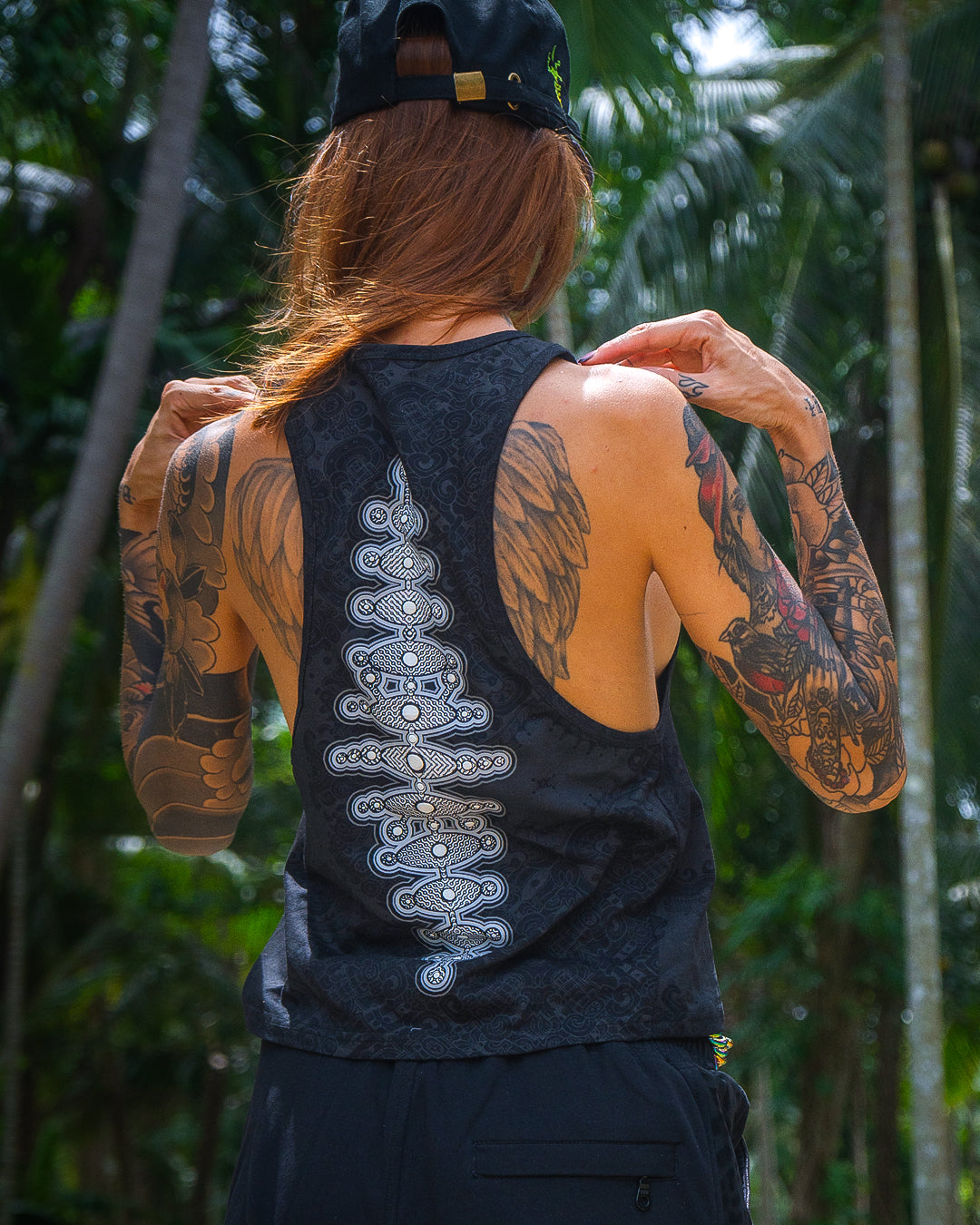 Tank Top Woman / Black Cotton Shinker - MAYAN CODEX Galactik Spine